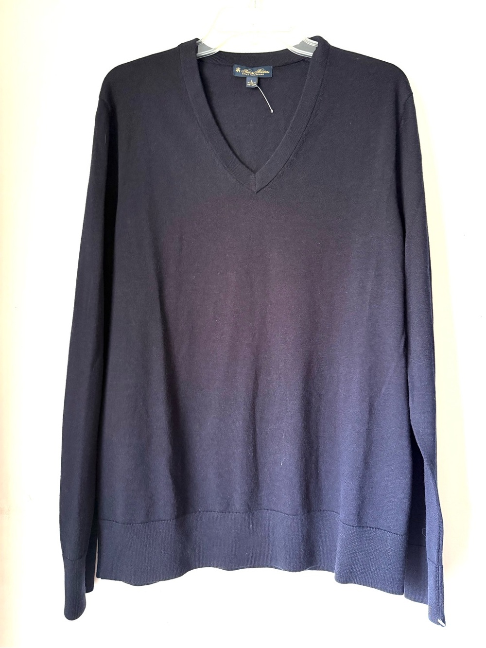 Brooks Brothers Extra Fine Merino Wool V-Neck Sweater Navy Blue Mens L